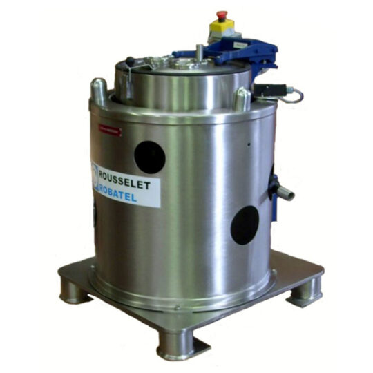 ROUSSELET ROBATEL INDUSTRIAL BASKET CENTRIFUGE, PILOT AND SMALL-SCALE PRODUCTION, SEMI-AUTOMATIC, RC MODEL, WITH REMOVABLE BASKET